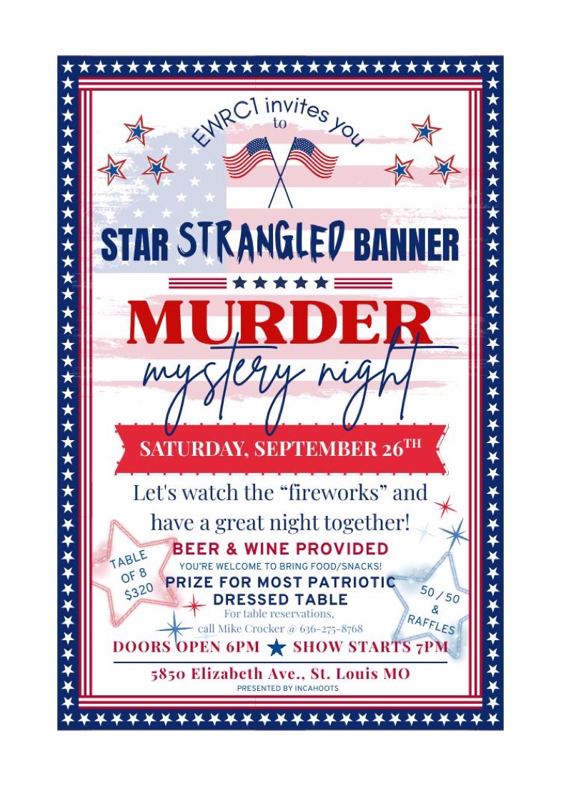 Flyer for the EWRC1 Star Strangled Banner Murder Mystery Night on Saturday, September 26, 2026.